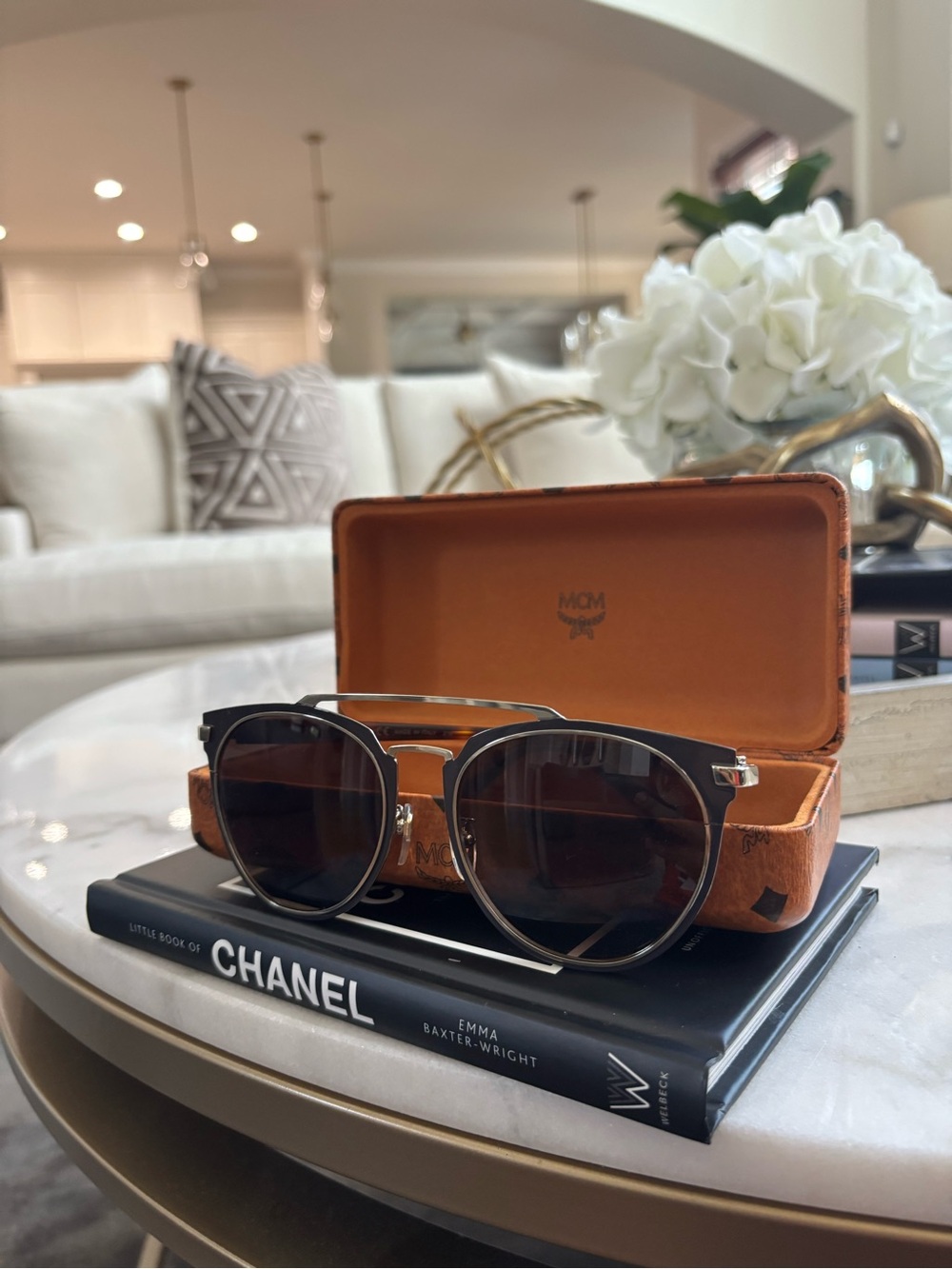 MCM Black Frame Sunglasses with Brown Lenses and Silver Accents